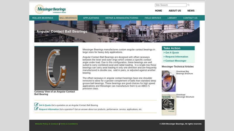 Angular Contact Ball Bearing Manufacturer of custom, large, heavy Angular Contact Ball Bearing